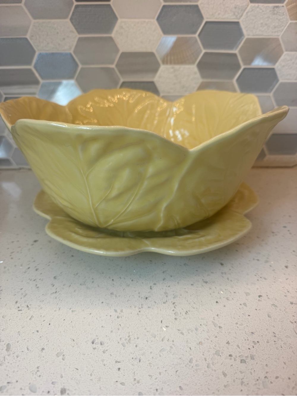 Rare Vintage Yellow Canbage Serving Bowl and Saucer in Yellow